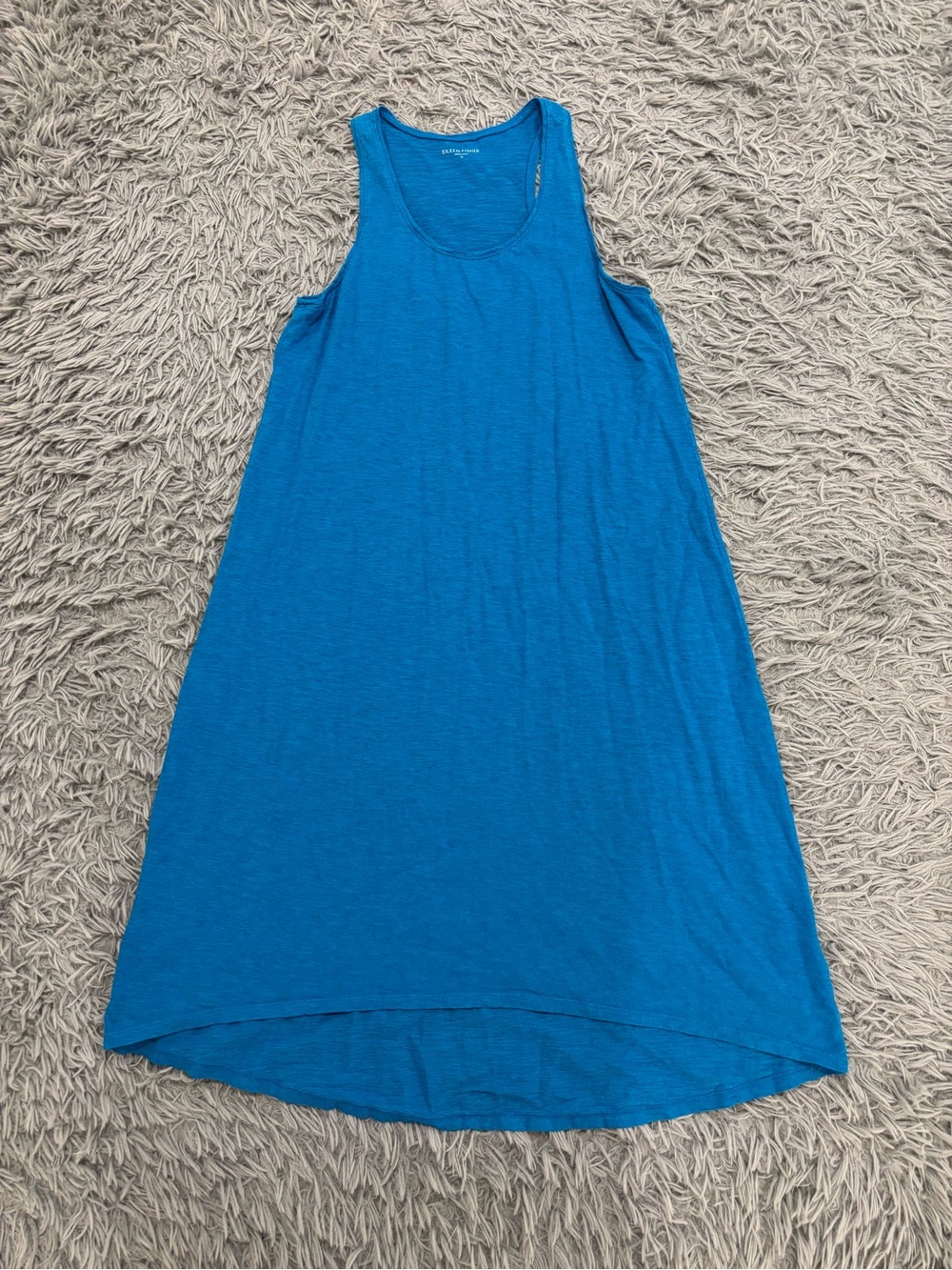 Eileen Fisher Women’s Teal Blue Organic Cotton Hemp Scoop Neck Tank Dress Medium